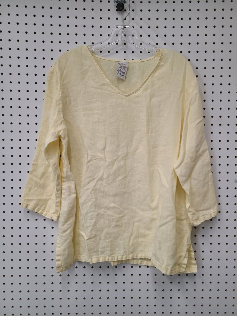 Yellow Linen V-Neck 3/4 Sleeve Blouse By Match Point USA